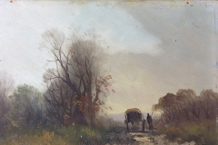 under rensning af lille landskabsmaleri ca 1870